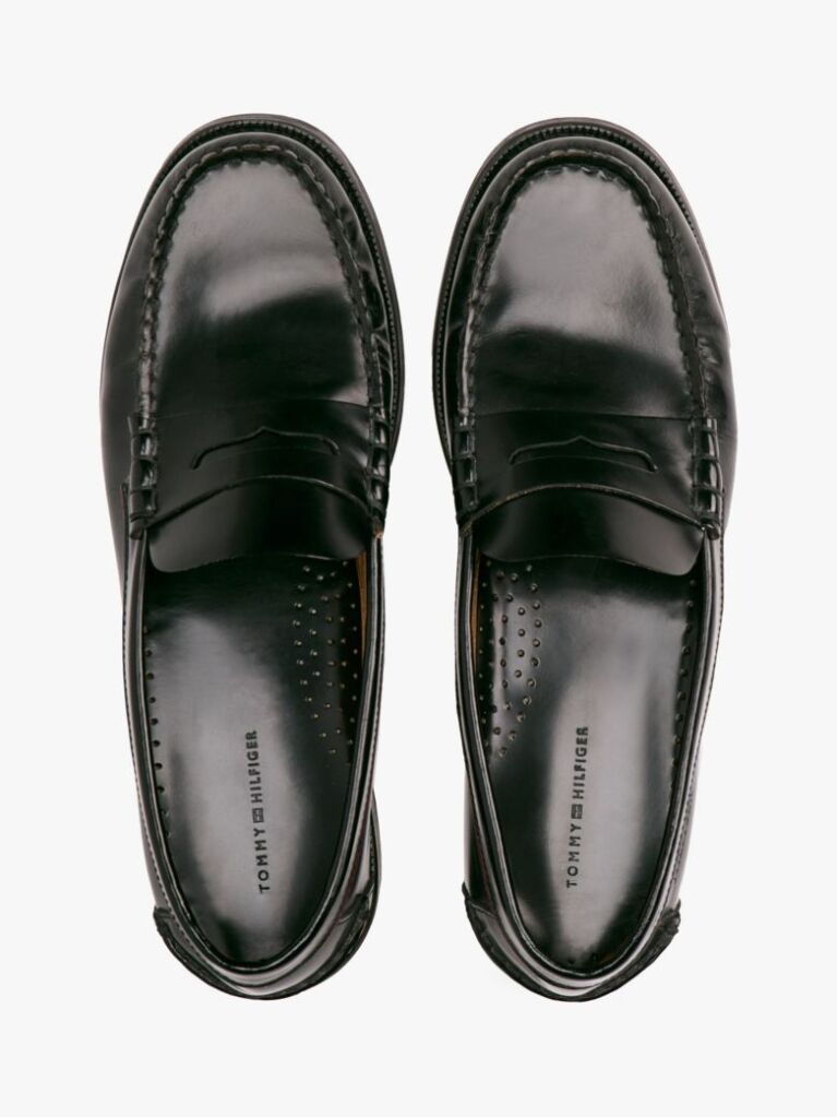 Black Debossed Leather Loafers  Men