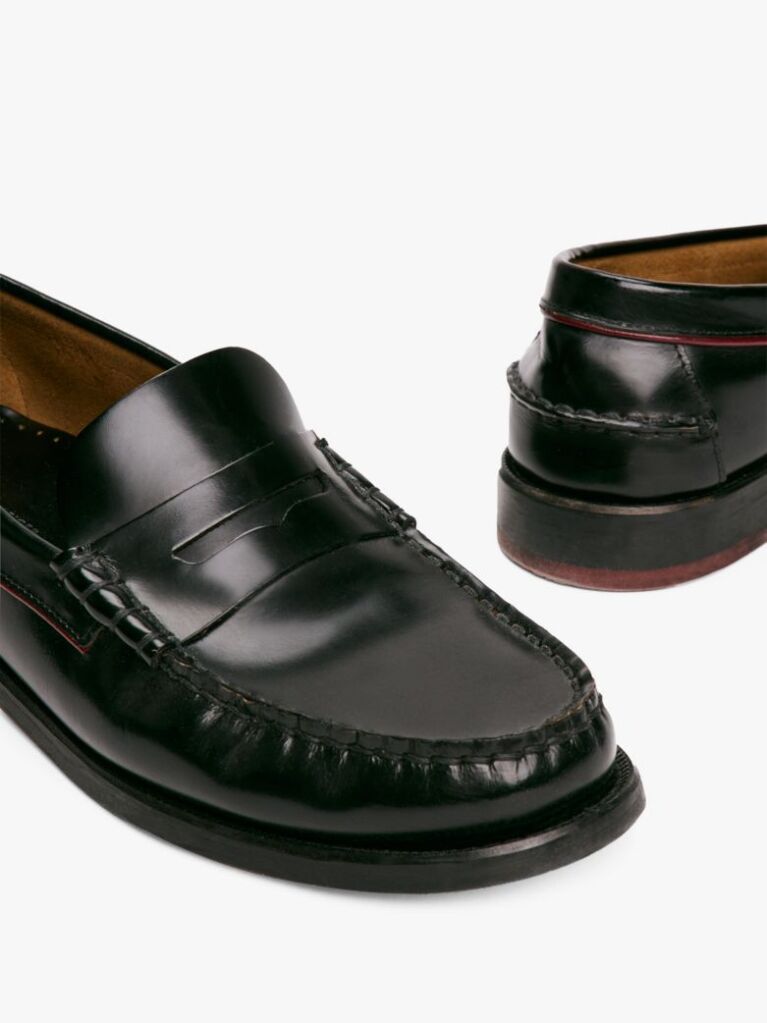 Black Debossed Leather Loafers  Men