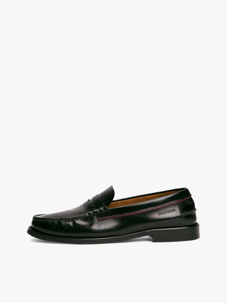 Black Debossed Leather Loafers  Men