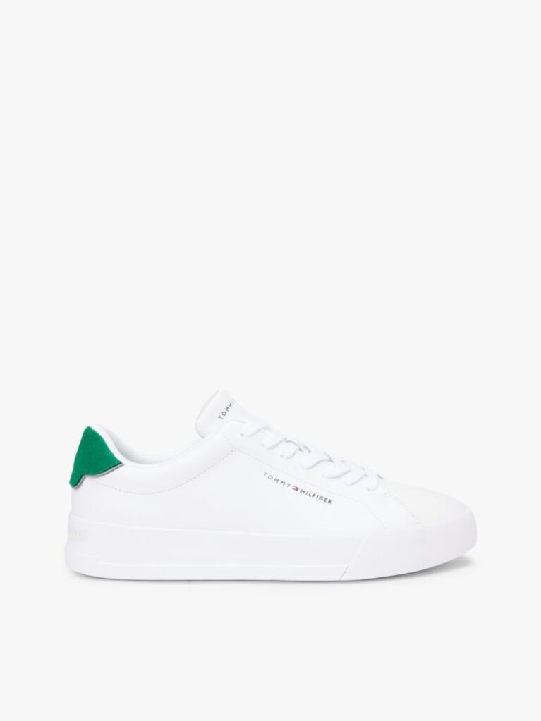 White Pebble Grain Court Trainers  Men