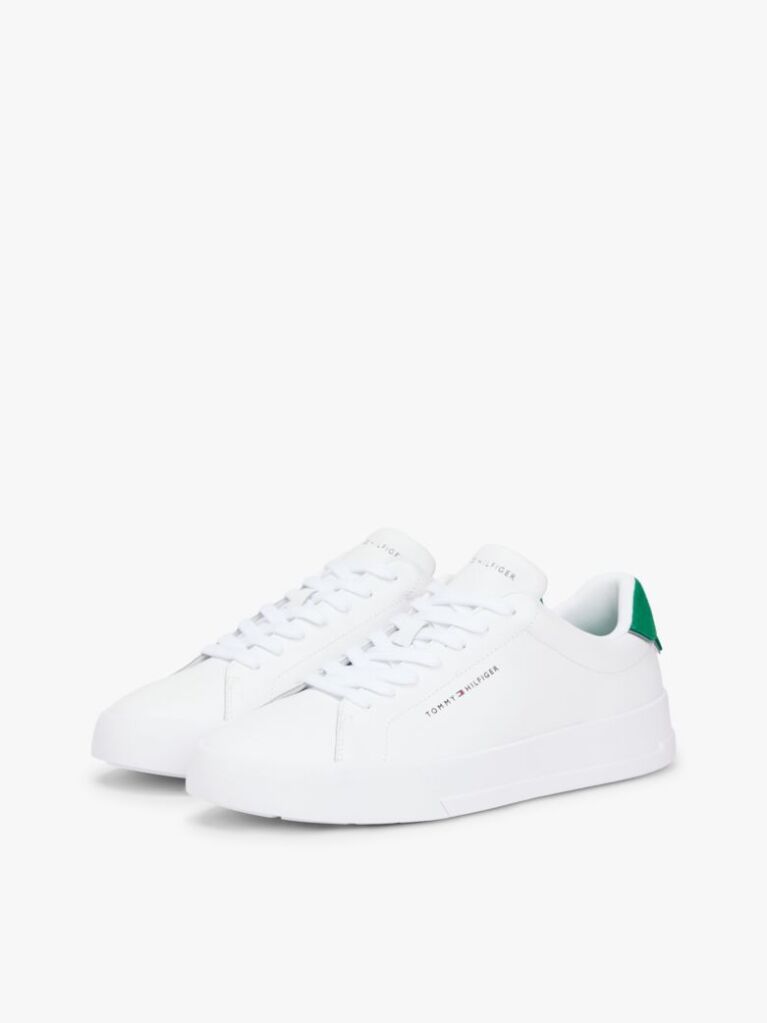 White Pebble Grain Court Trainers  Men
