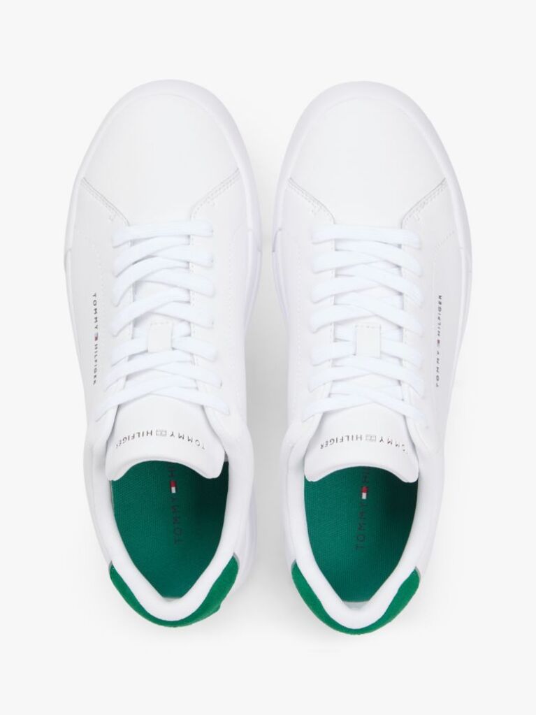 White Pebble Grain Court Trainers  Men