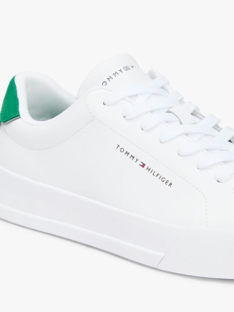 White Pebble Grain Court Trainers  Men