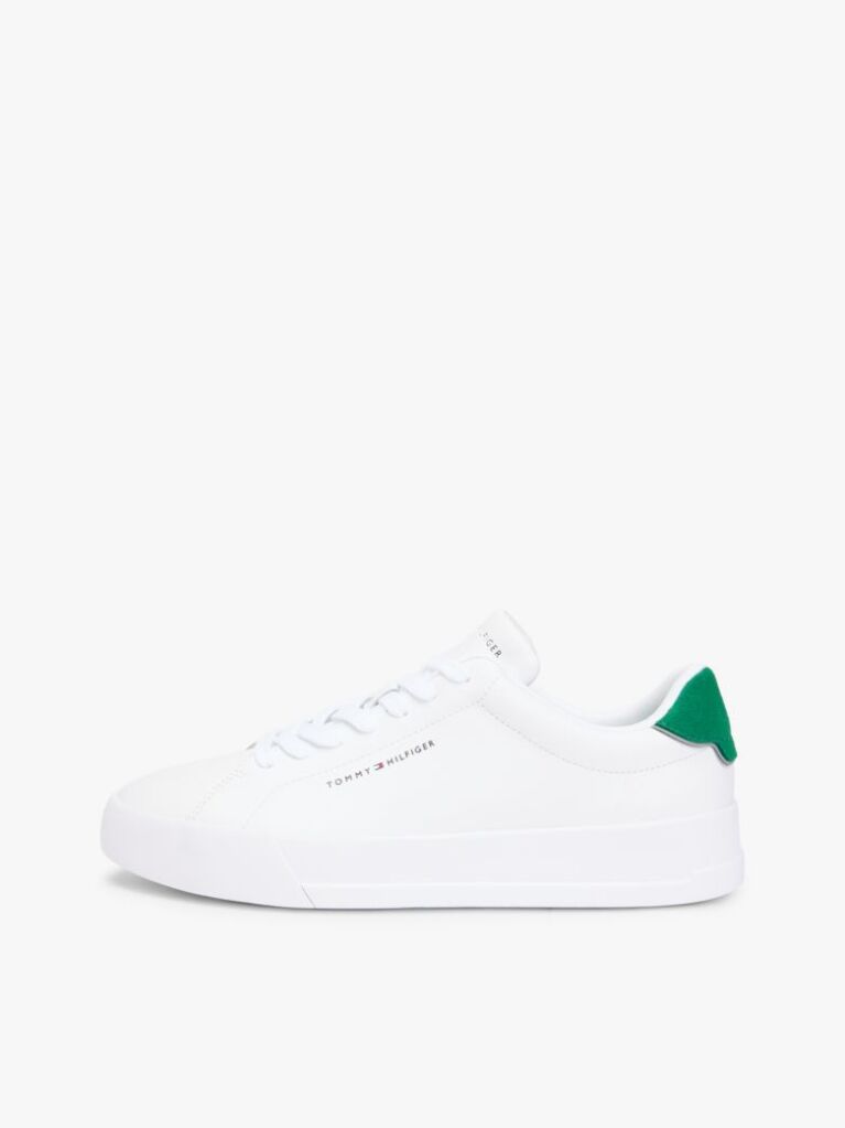 White Pebble Grain Court Trainers  Men