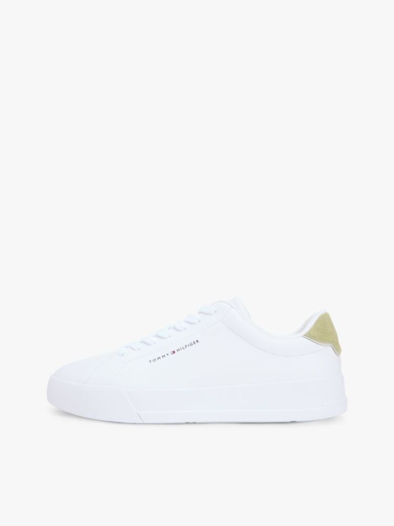 White Pebble Grain Court Trainers  Men
