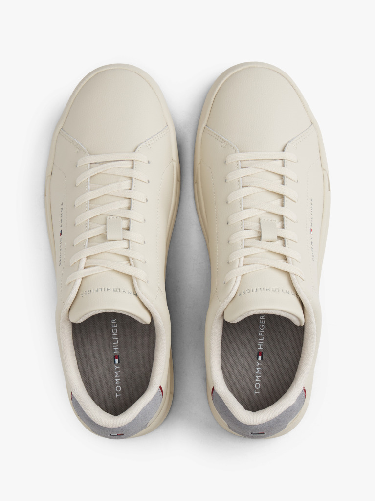 Beige Pebble Grain Court Trainers  Men