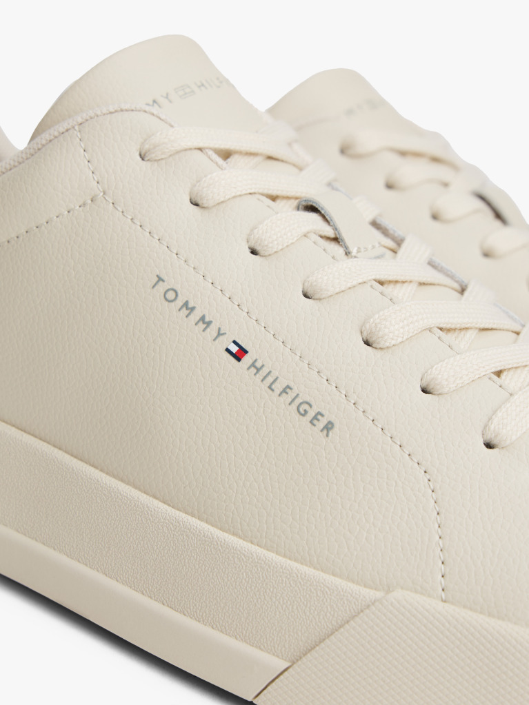Beige Pebble Grain Court Trainers  Men