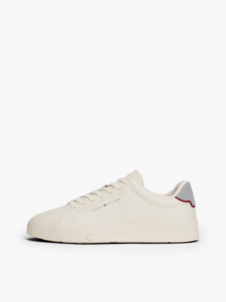 Beige Pebble Grain Court Trainers  Men