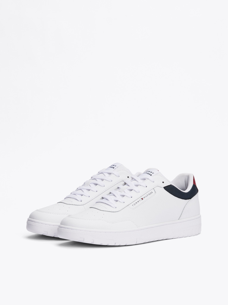 White Mixed Texture Basketball Trainers  Men