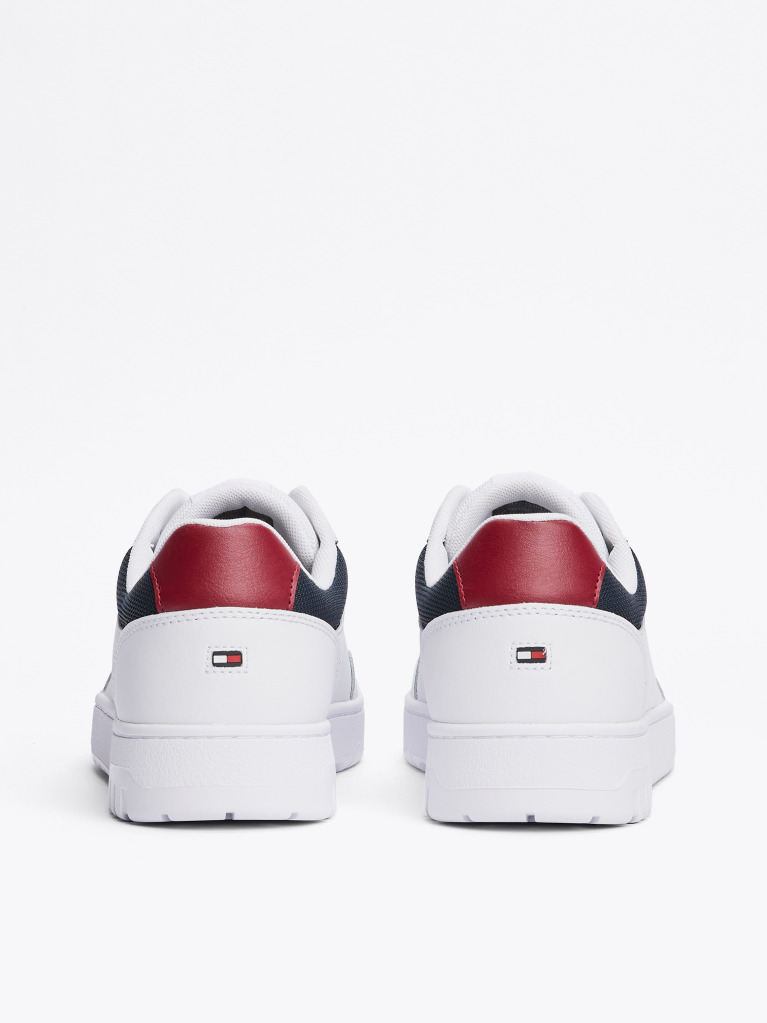 White Mixed Texture Basketball Trainers  Men