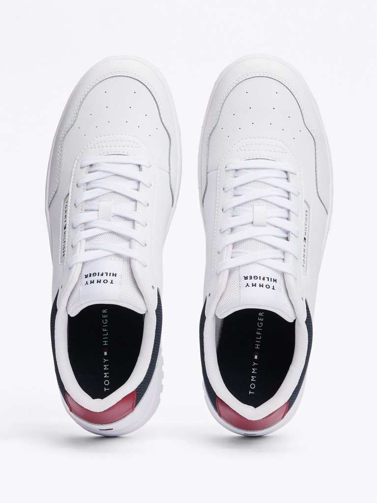 White Mixed Texture Basketball Trainers  Men