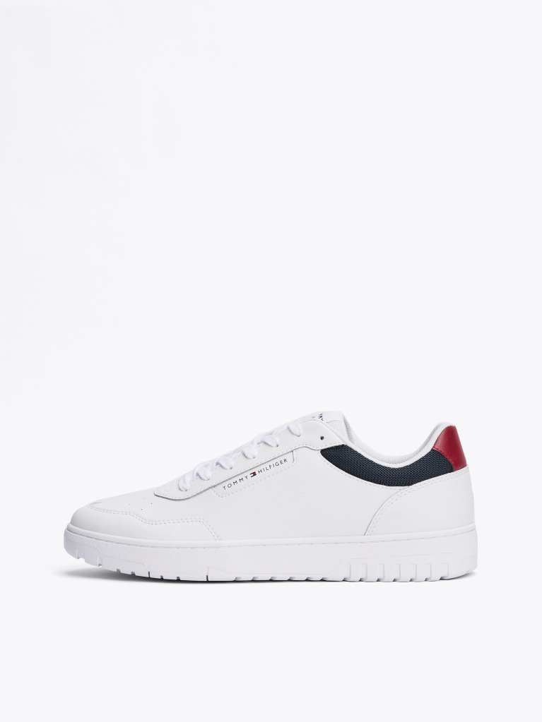 White Mixed Texture Basketball Trainers  Men
