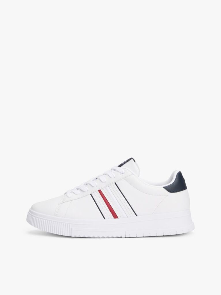 White Leather Debossed Logo Trainers  Men