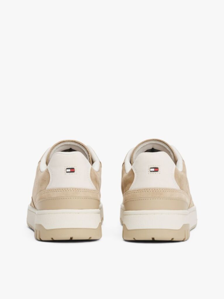 Beige Leather Mixed Texture Basketball Trainers  Men