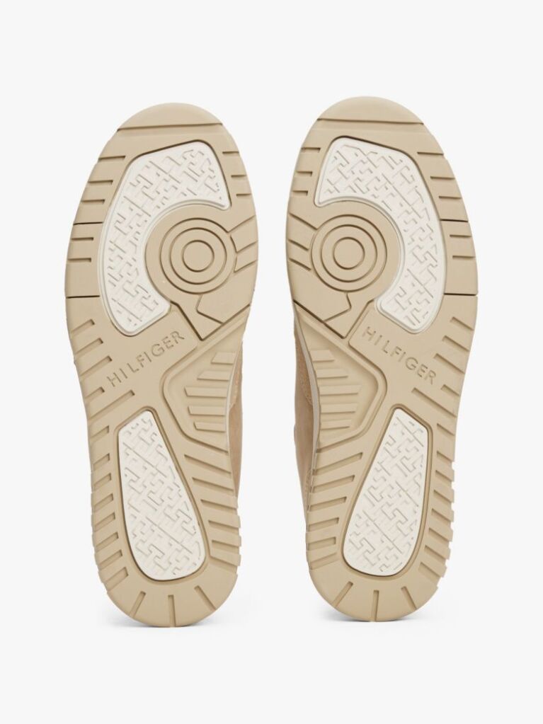 Beige Leather Mixed Texture Basketball Trainers  Men
