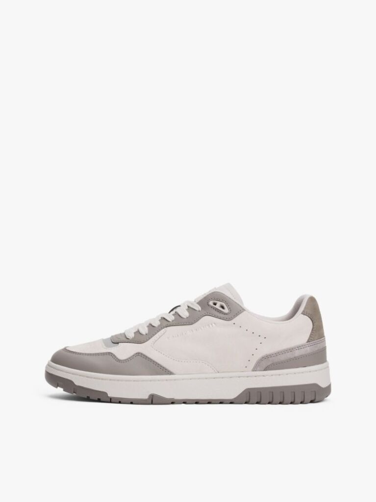 Grey Leather Mixed Texture Basketball Trainers  Men