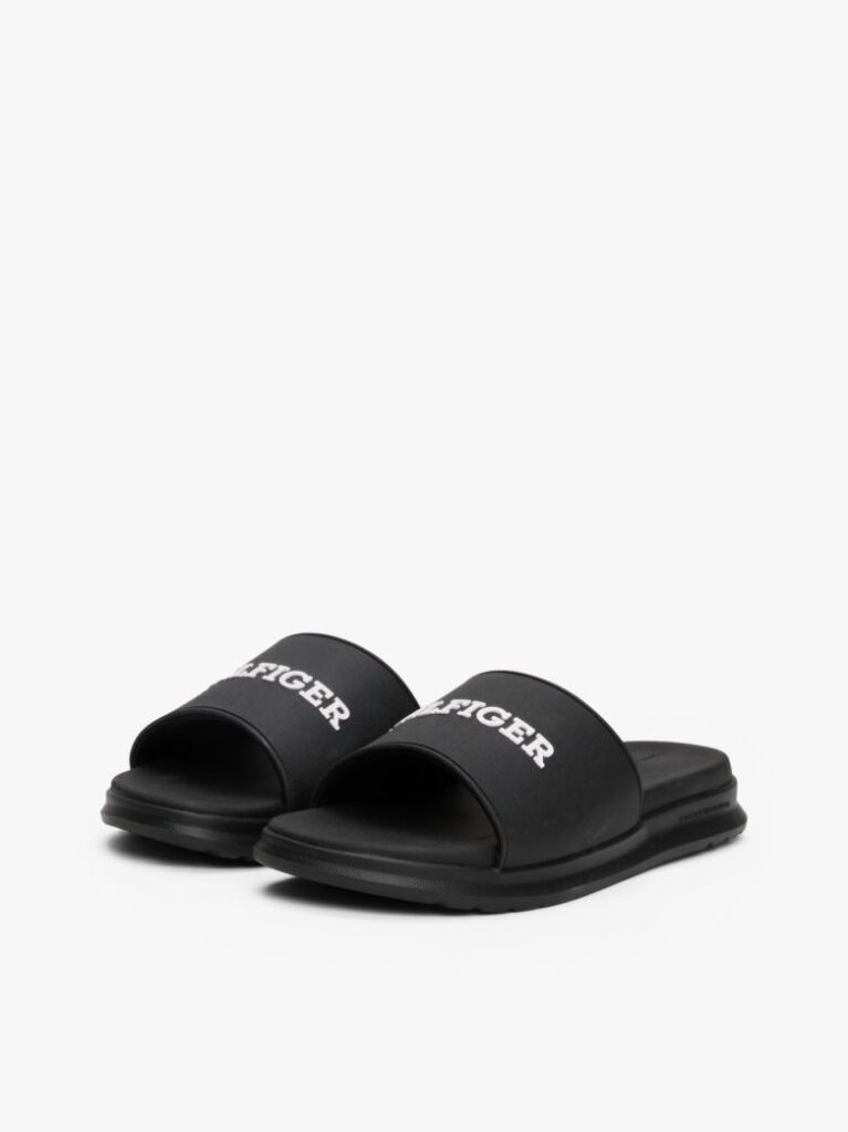 Black Textured Logo Pool Slides  Men