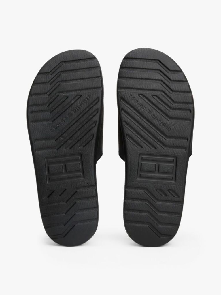 Black Textured Logo Pool Slides  Men