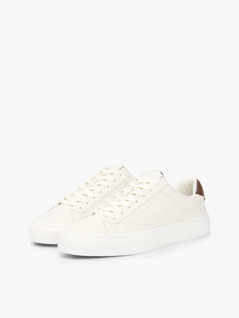Beige Leather Cupsole Trainers  Men