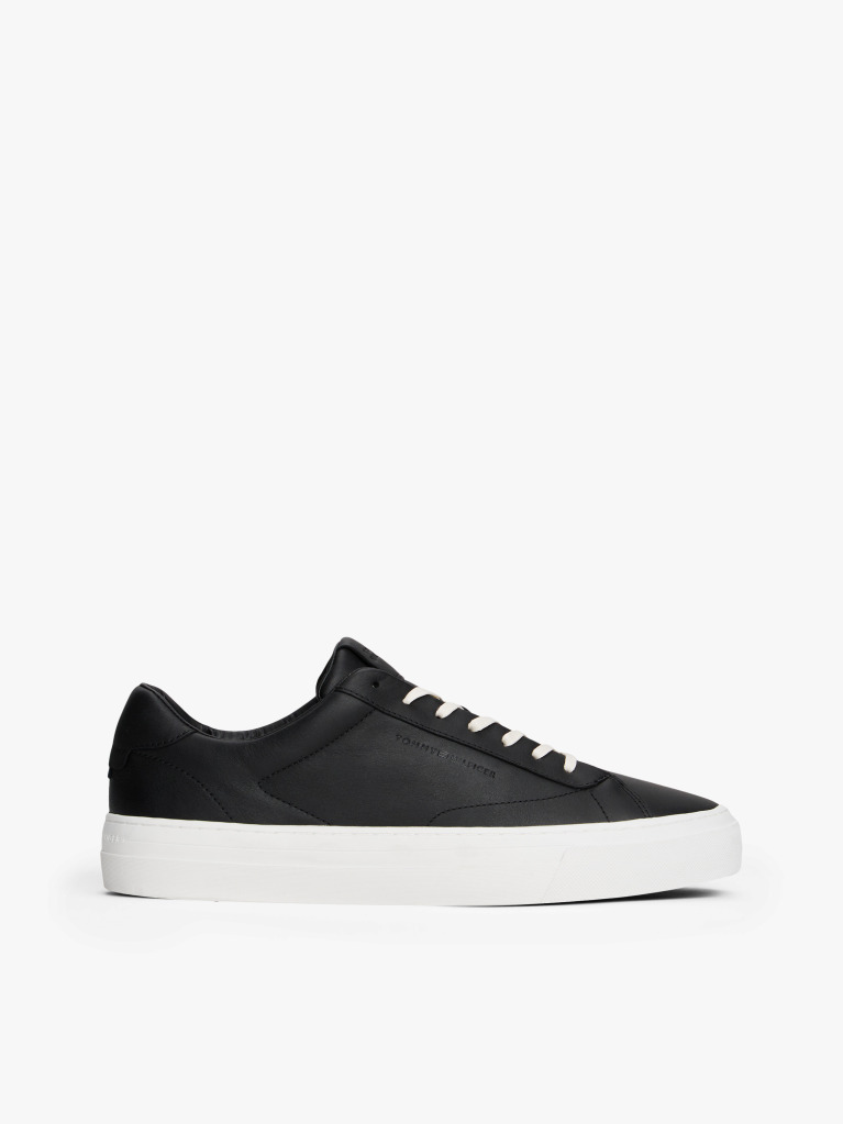 Black Leather Cupsole Trainers  Men