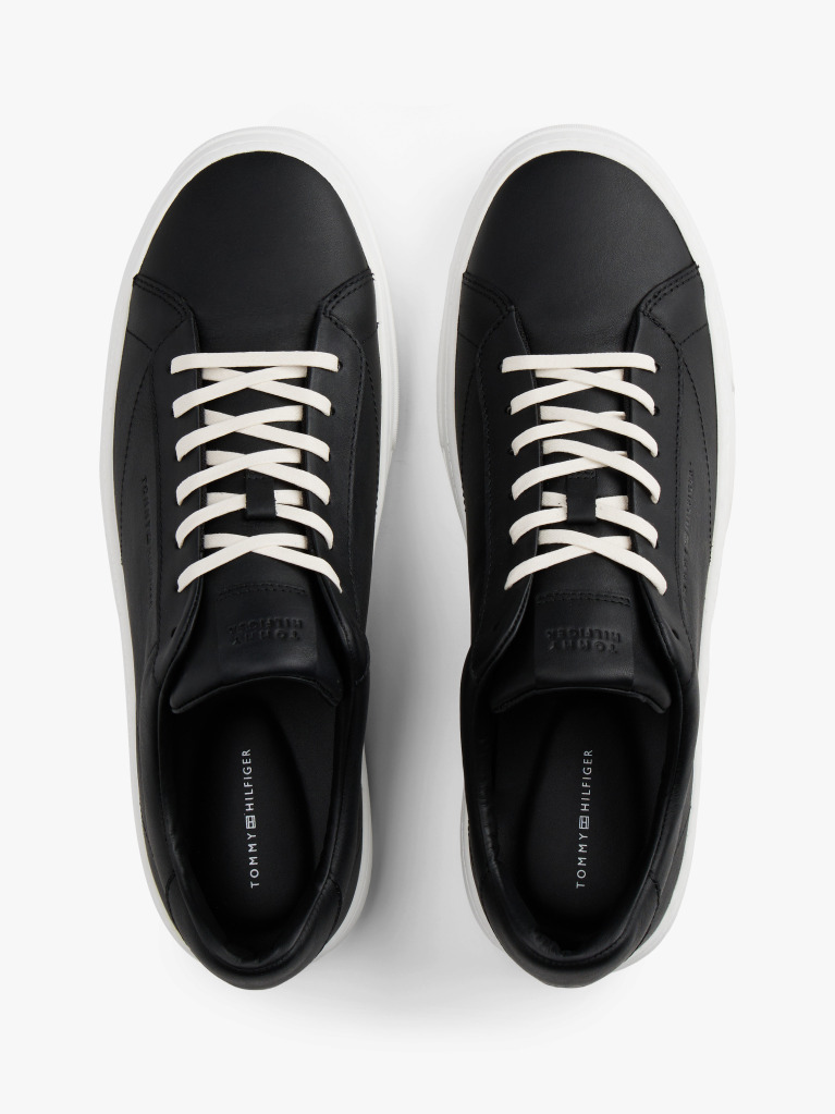 Black Leather Cupsole Trainers  Men