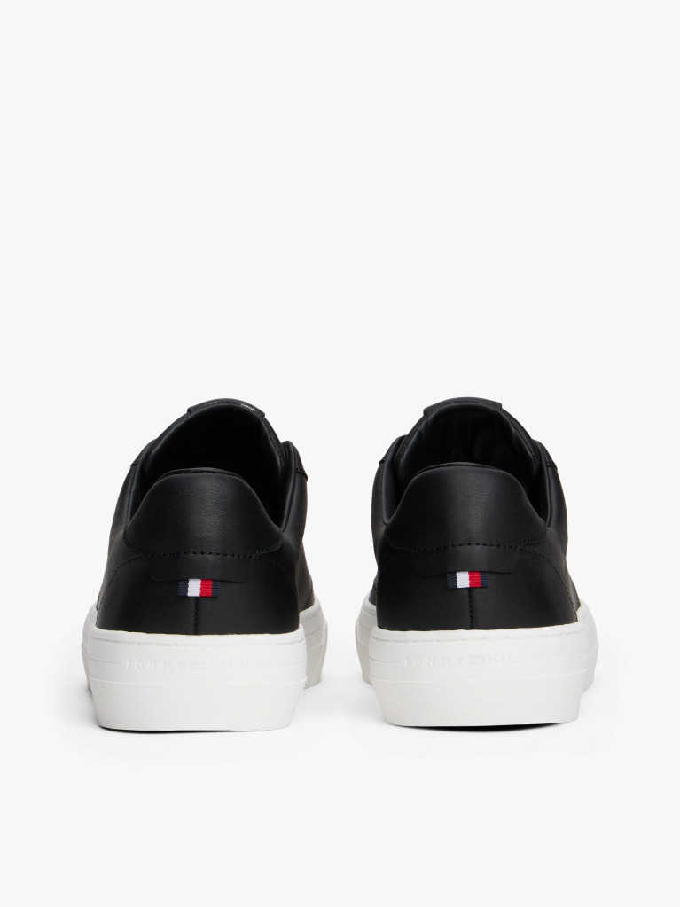 Black Leather Cupsole Trainers  Men