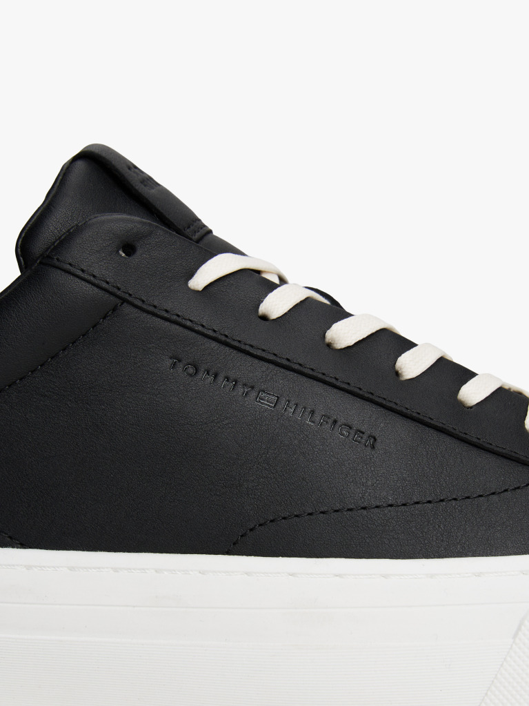 Black Leather Cupsole Trainers  Men