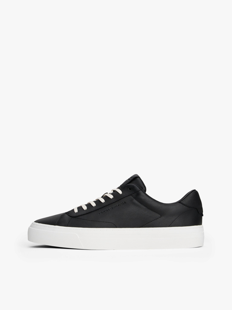 Black Leather Cupsole Trainers  Men