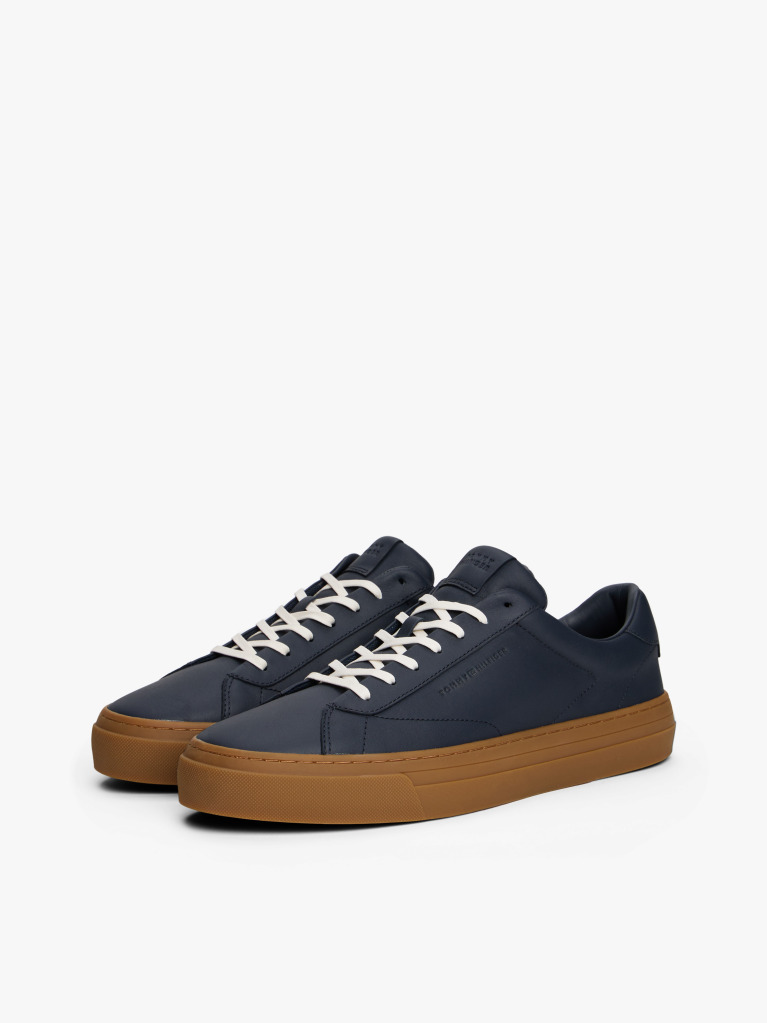 Blue Leather Cupsole Trainers  Men