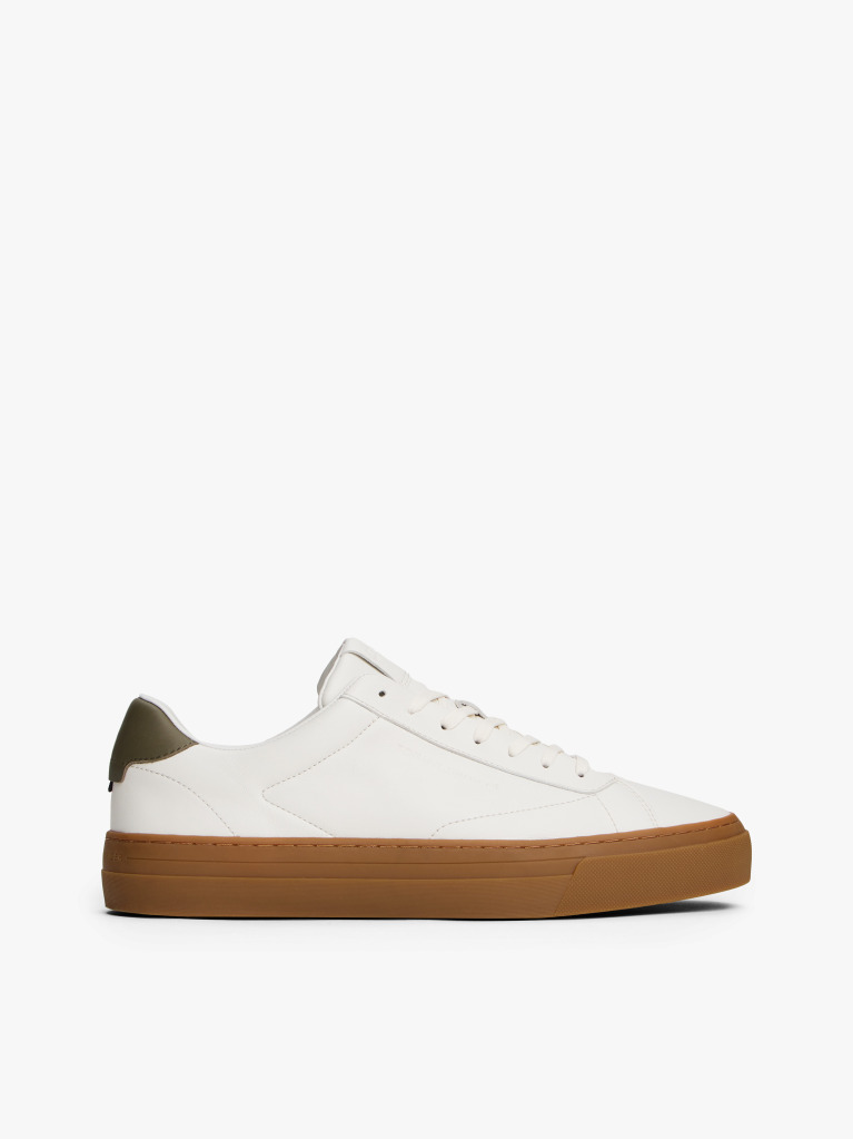 Beige Leather Cupsole Trainers  Men