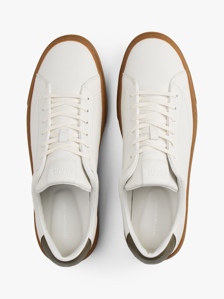 Beige Leather Cupsole Trainers  Men