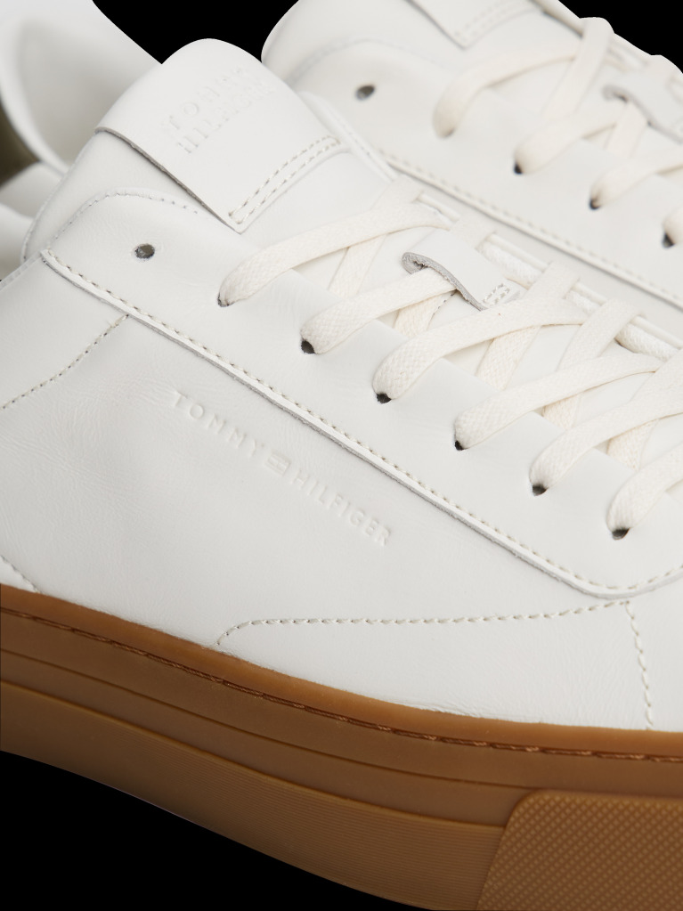 Beige Leather Cupsole Trainers  Men