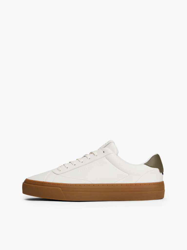 Beige Leather Cupsole Trainers  Men