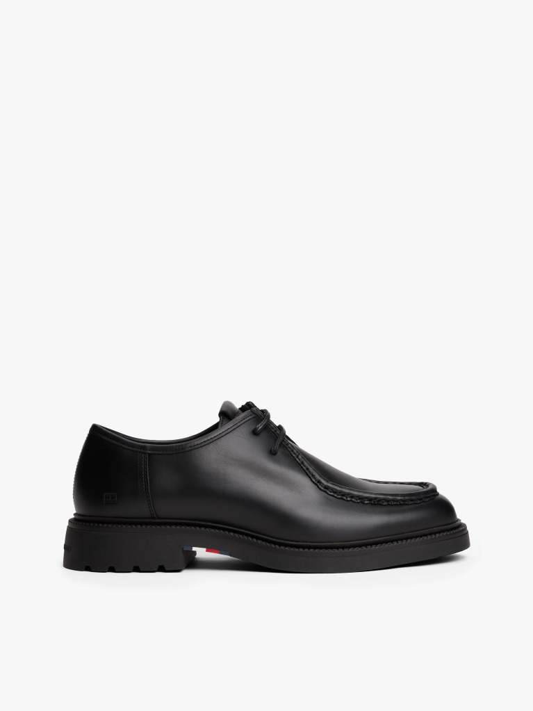 Black Lightweight Leather Moc Toe Shoes  Men