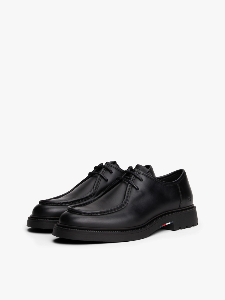Black Lightweight Leather Moc Toe Shoes  Men