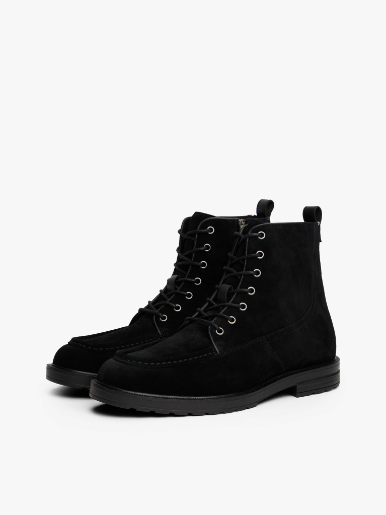 Black Cleat Suede Moc Toe Boots  Men