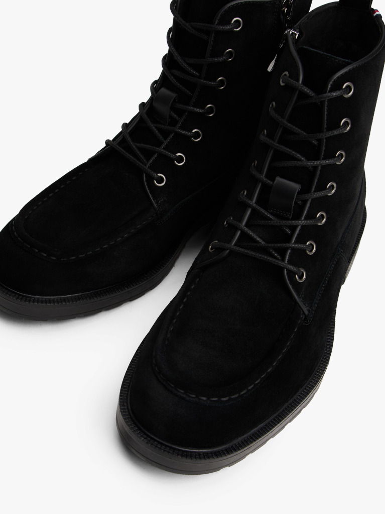 Black Cleat Suede Moc Toe Boots  Men