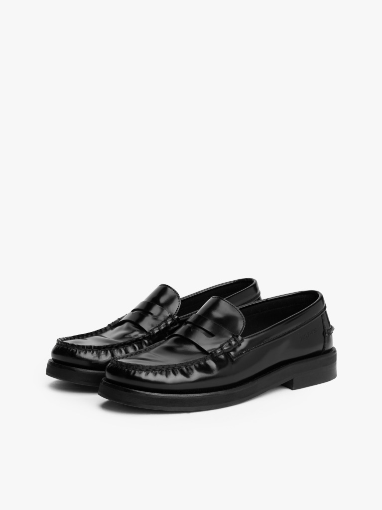 Μαύρο Δερμάτινα Loafers Με Ανάγλυφο Λογότυπο  Άνδρες