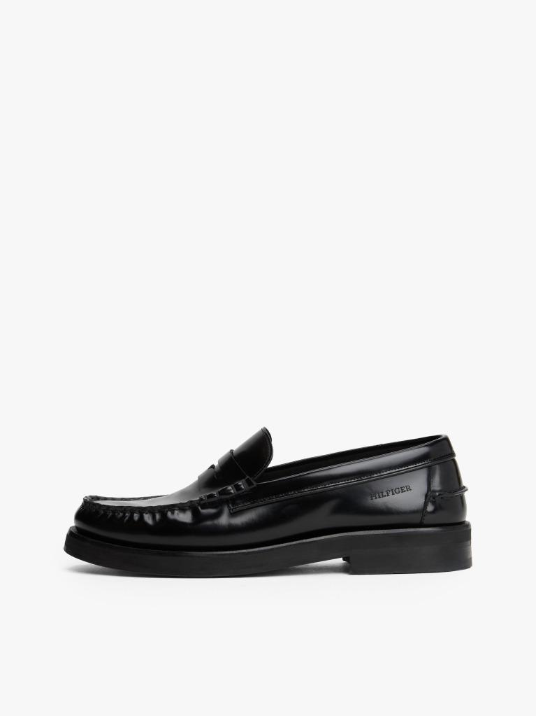 Μαύρο Δερμάτινα Loafers Με Ανάγλυφο Λογότυπο  Άνδρες