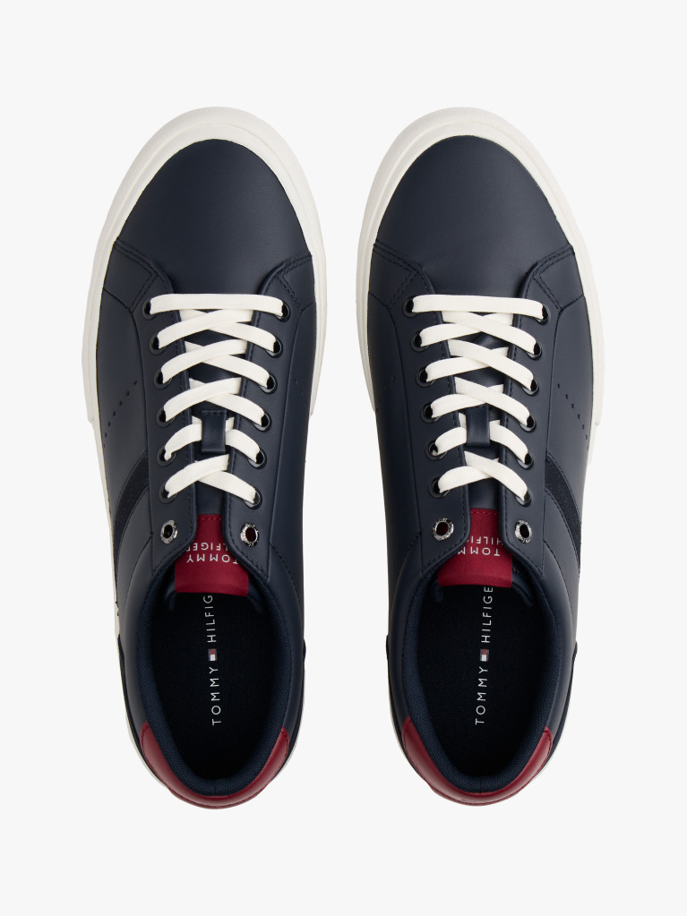 Blue Leather Mixed Texture Trainers  Men