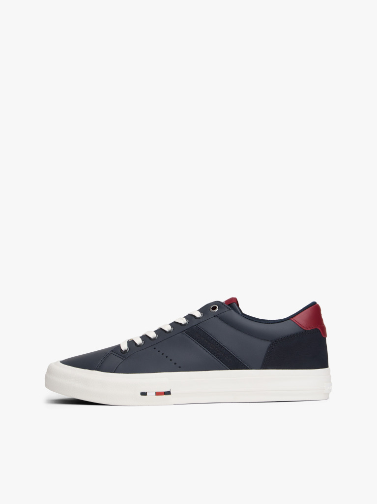 Blue Leather Mixed Texture Trainers  Men