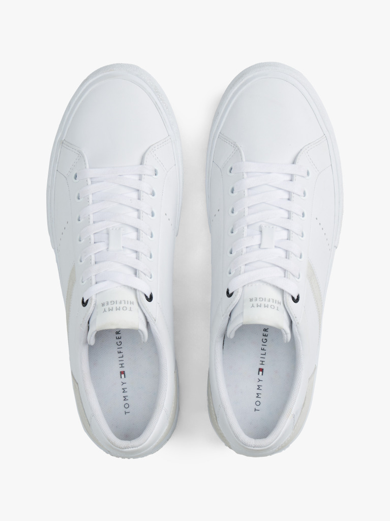 White Leather Mixed Texture Trainers  Men