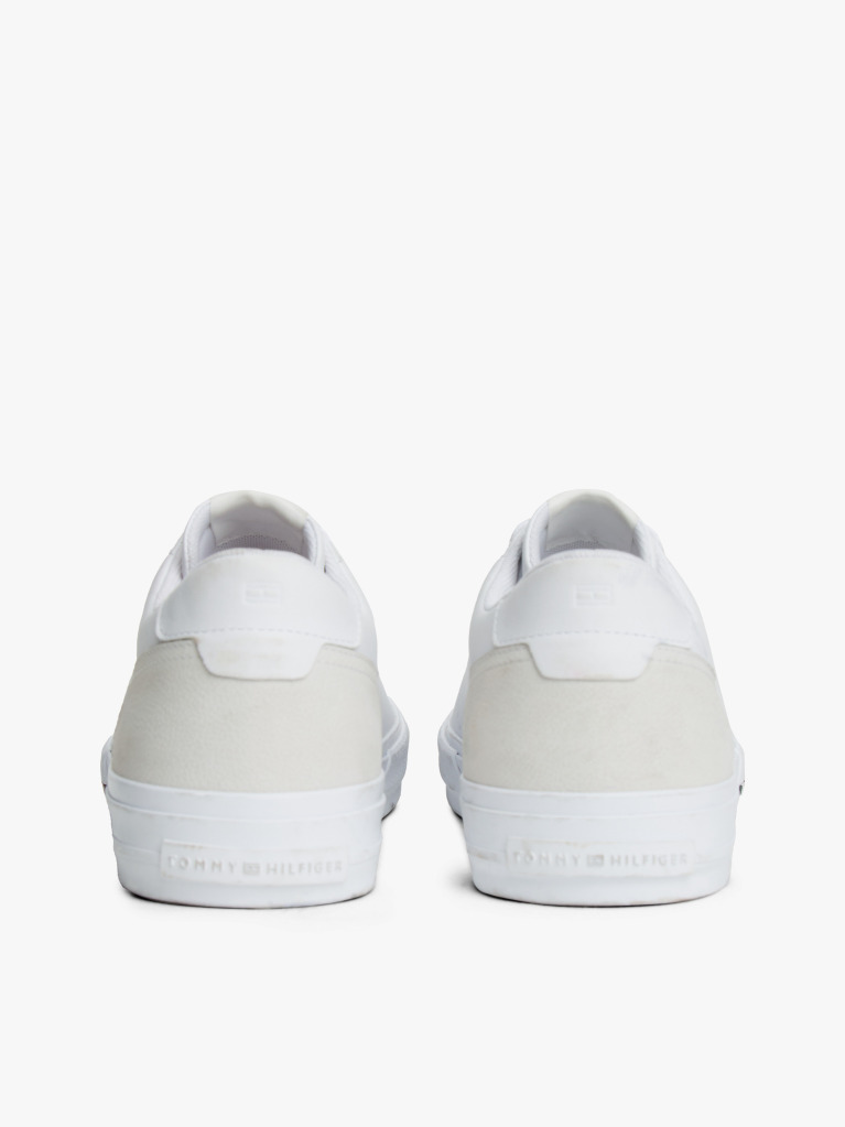White Leather Mixed Texture Trainers  Men