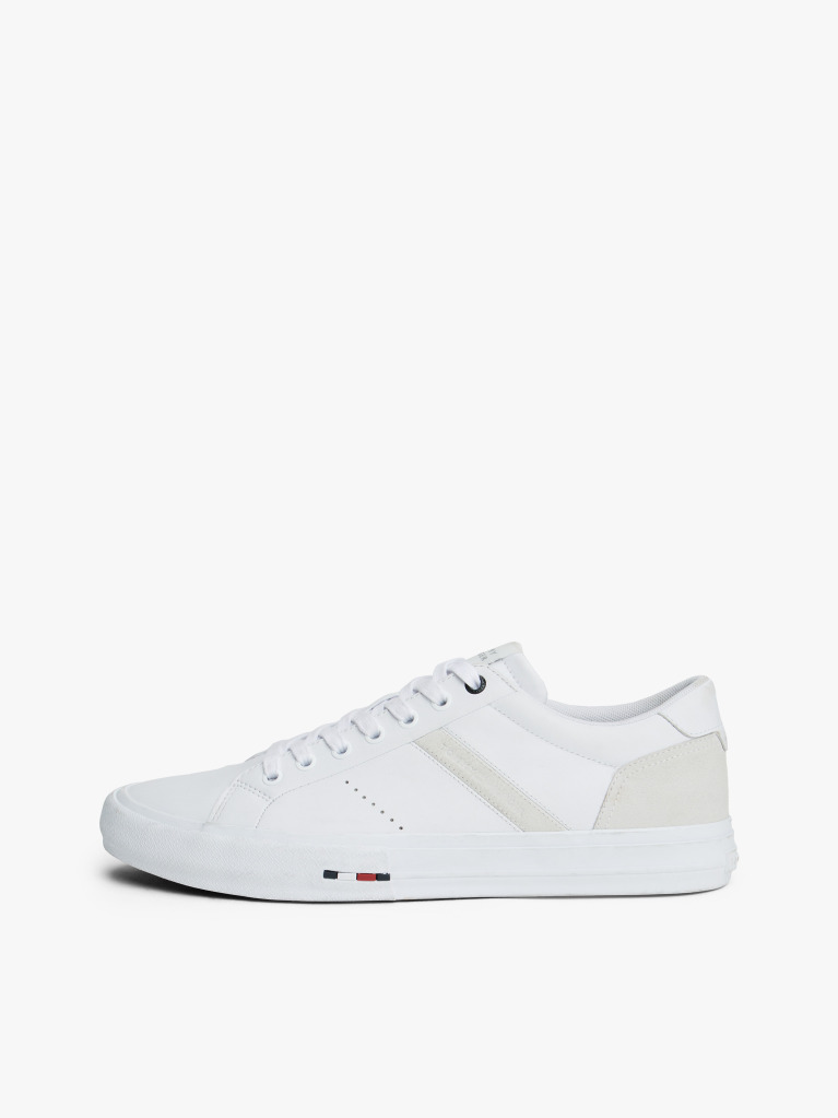 White Leather Mixed Texture Trainers  Men