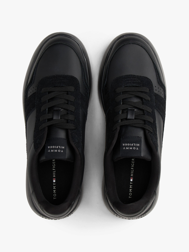 Black Leather Fine-Cleat Trainers  Men