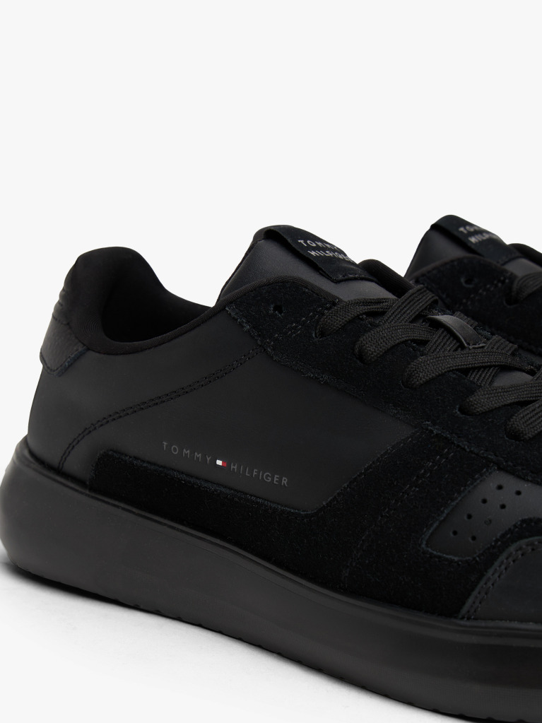 Black Leather Fine-Cleat Trainers  Men