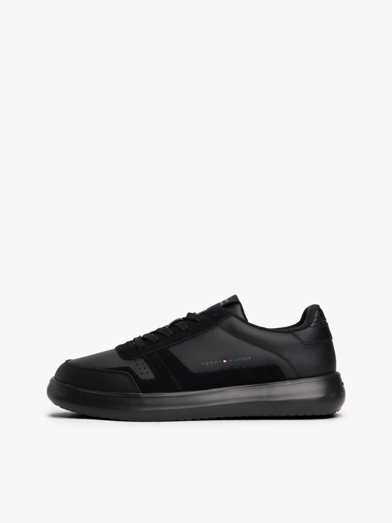 Black Leather Fine-Cleat Trainers  Men