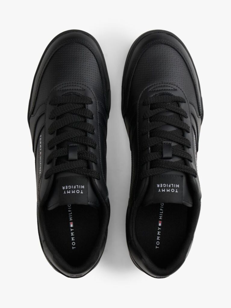 Black Debossed Logo Cupsole Trainers With Leather  Men