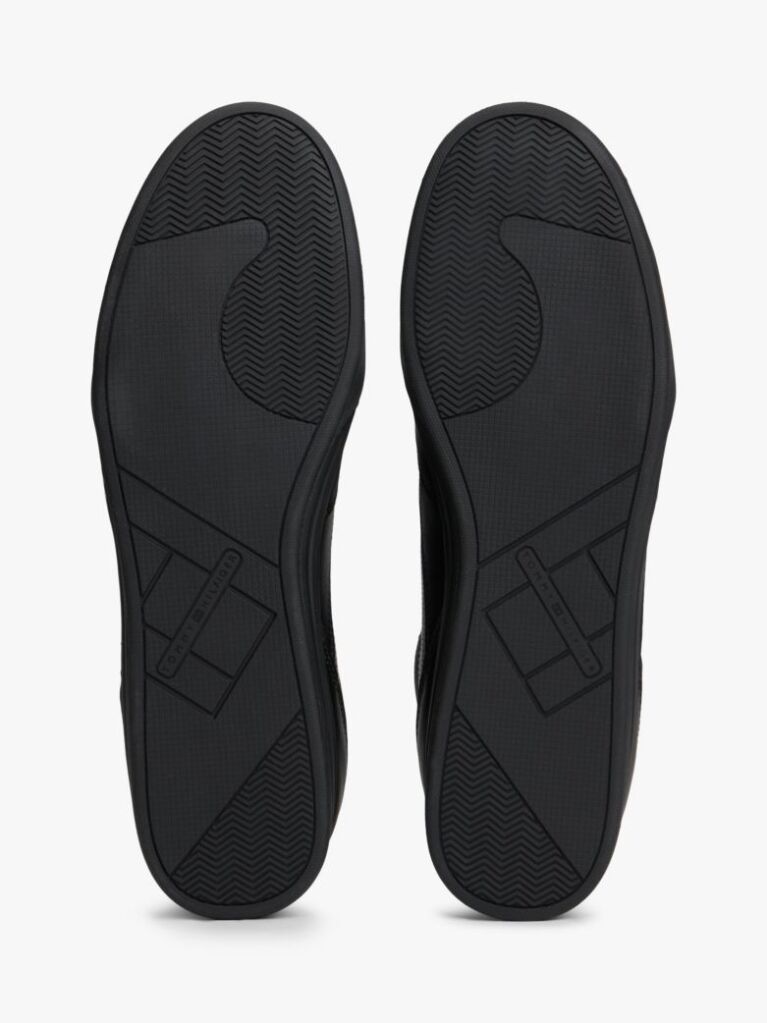 Black Debossed Logo Cupsole Trainers With Leather  Men