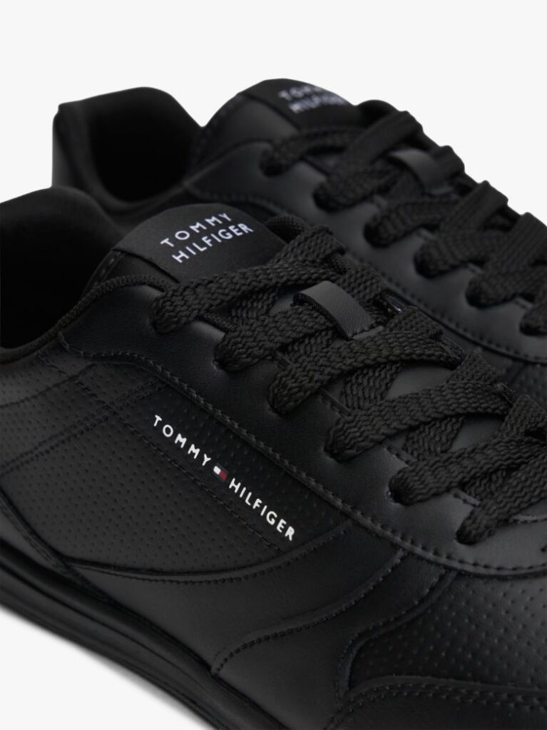 Black Debossed Logo Cupsole Trainers With Leather  Men